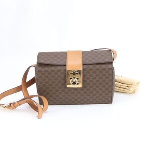 Celine Macadam Leather Shoulder Bag Crossbody Hand Genuine Leather Brown